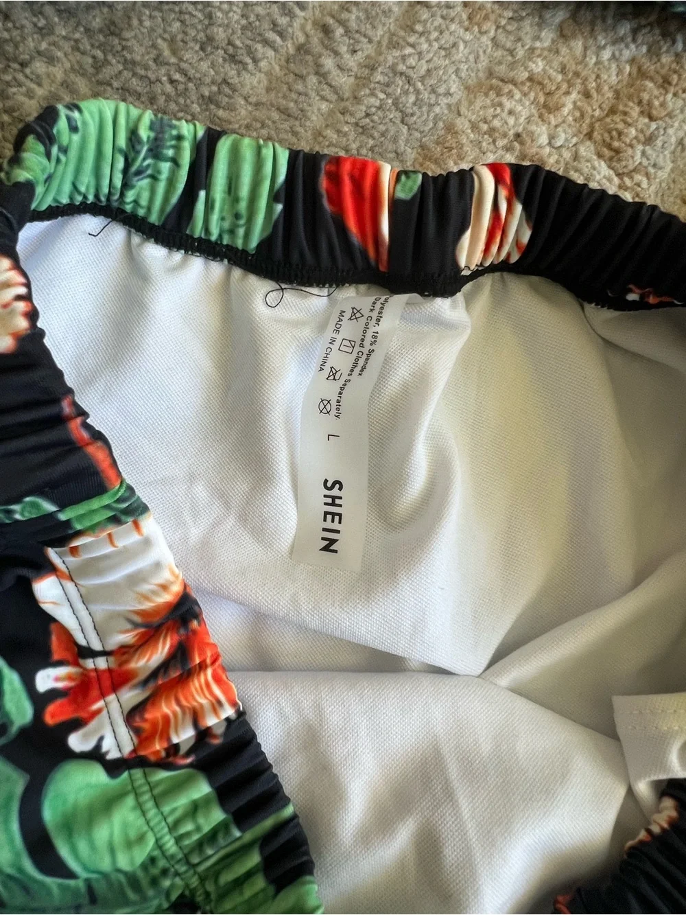 SHEIN Black Floral Bikini Set with Green Leaves and Orange Flowers